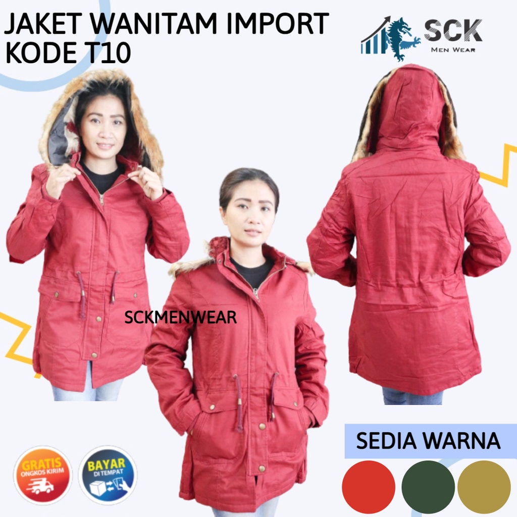 Jaket Parka Wanita T 10 Katun Dalam Bulu / Jaket Cewek Model Parka Musim Dingin Dalam Bulu  KODE T 10 - sckmenwear GROSIR