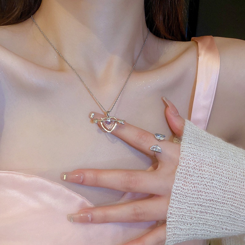 Sweet Pink Zircon Kalung Untuk Wanita Liontin Hati Perak Rantai Choker Pacar Perhiasan Y2K Aksesoris