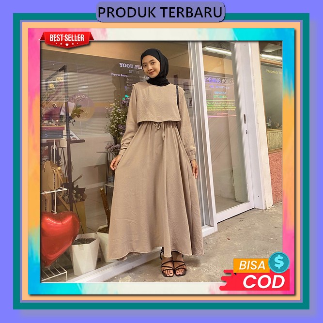 Baju Gamis Drees Stelan Pesta Lengan Panjang Wanita Remaja Dewasa Kekinian Pakaian Setelan Games Dre