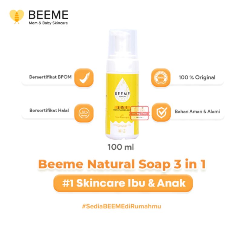 Beeme Natural Soap 3 IN 1 With Honey and Lemongrass | Skin Care Ibu dan Anak