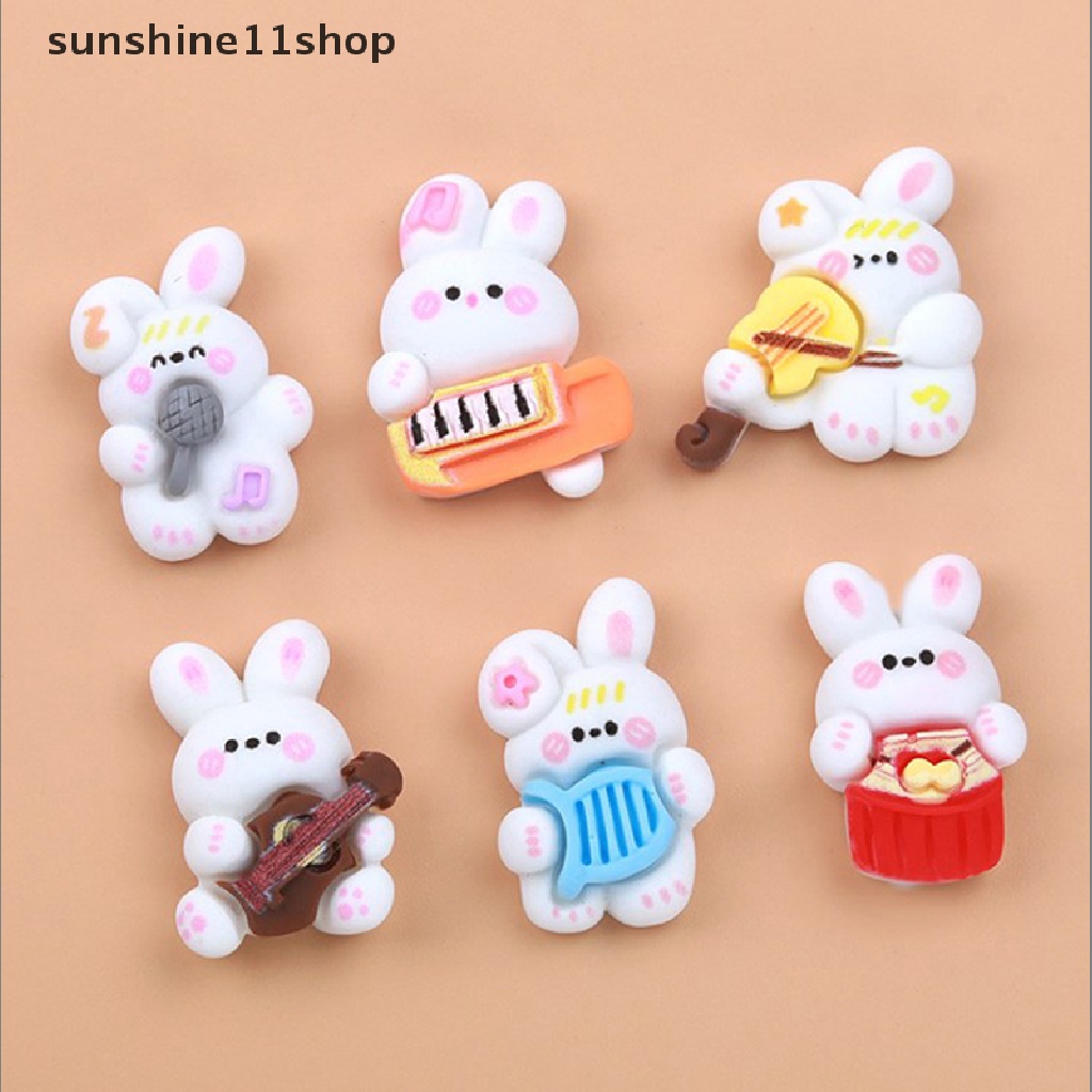 Sho 10 Pcs Kartun Alat Musik Kelinci Resin Patch Kawaii DIY Stationery Case Hiasan Kepala Membuat Perhiasan Perlengkapan Ornamen Rumah N