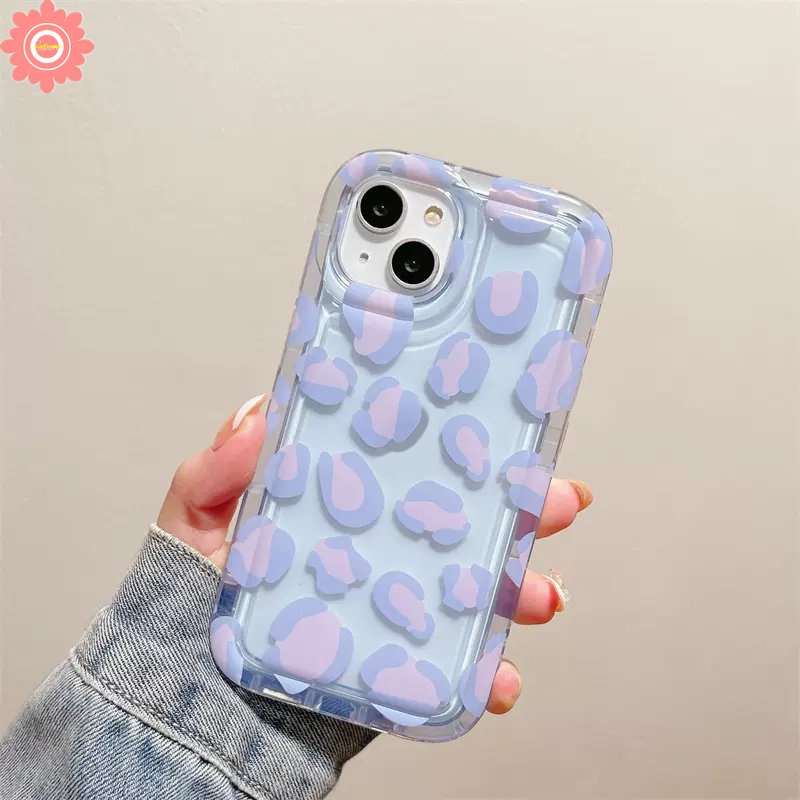 Shockproof Airbag Case Kompatibel Untuk IPhone 7Plus 8Plus 11 14 13 12 Pro MAX X XS MAX XR 6 6S Plus SE 2020 Ins Fashion Ungu Leopard Print Soft TPU Cover