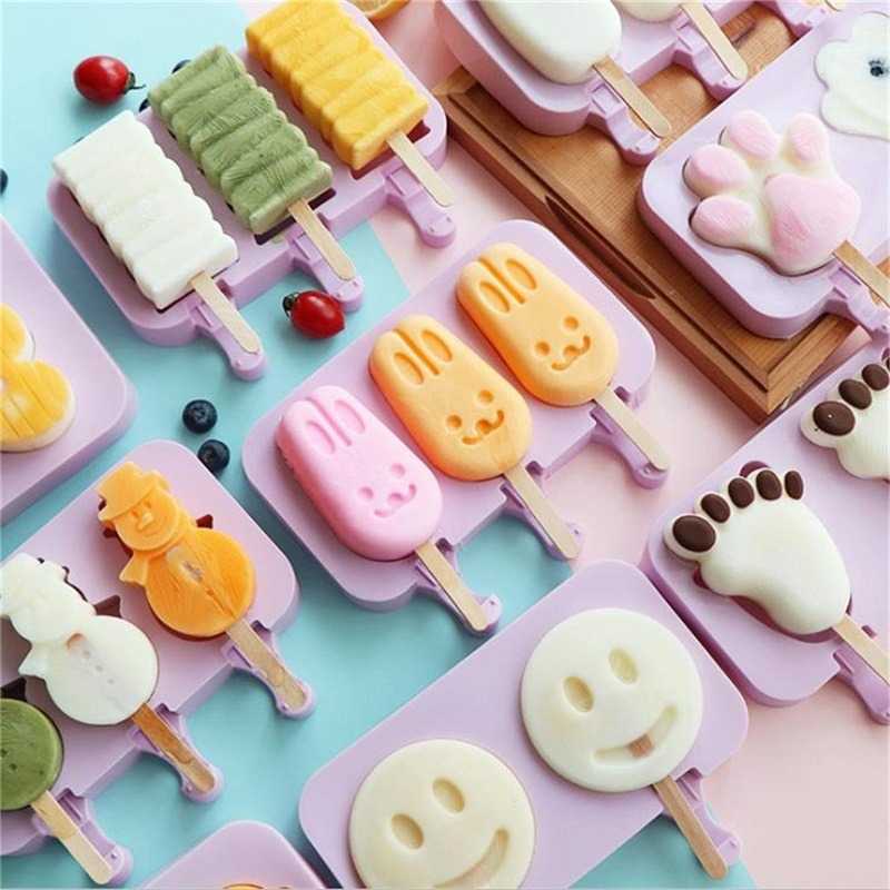 Cetakan Es Krim 2 Hole Silicone Mold Dessert Dog Paw with 50 Sticks Alat Cetak Eskrim Puding Material Food Grade