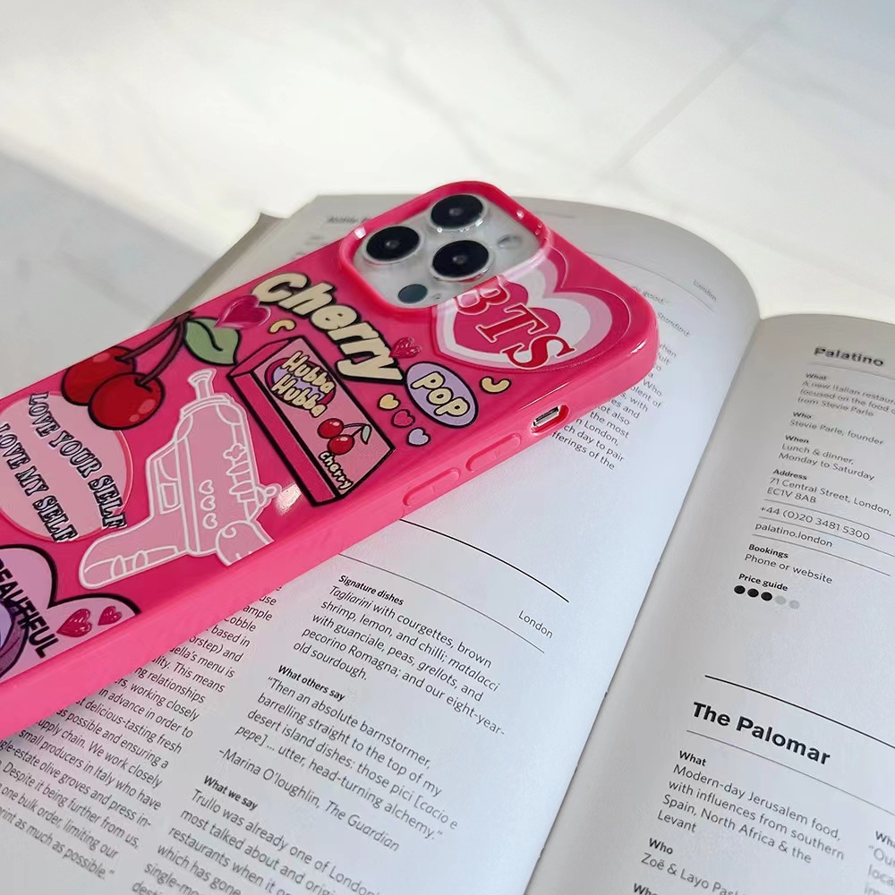 IPHONE Ins Pola Cherry Cocok Untuk Iphone14 14pro 14plus 13 13mini 13pro 13prm iPhone12 7Plus 8Plus Xr XS 13 12mini Pro Max TPU Empat Sudut Casing Ponsel Tahan Guncangan