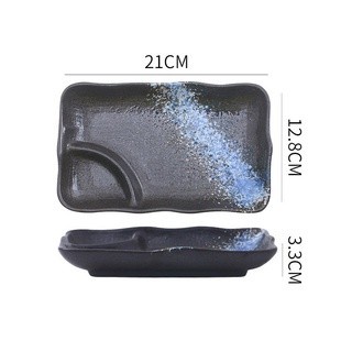 Piring Black Series - Sushi Plate With Saucer / Piring Panjang Sushi Dumpling