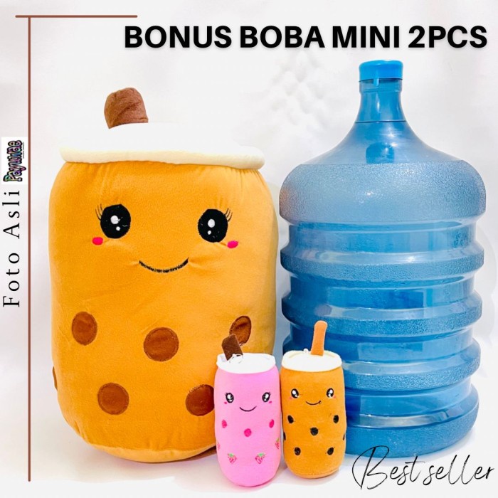 ✨ BISA COD ✨ Boneka Boba Jumbo Bonus 2pcs Boneka Boba Mini Mainan Anak Boneka Boba - Coklat +GANCI 2