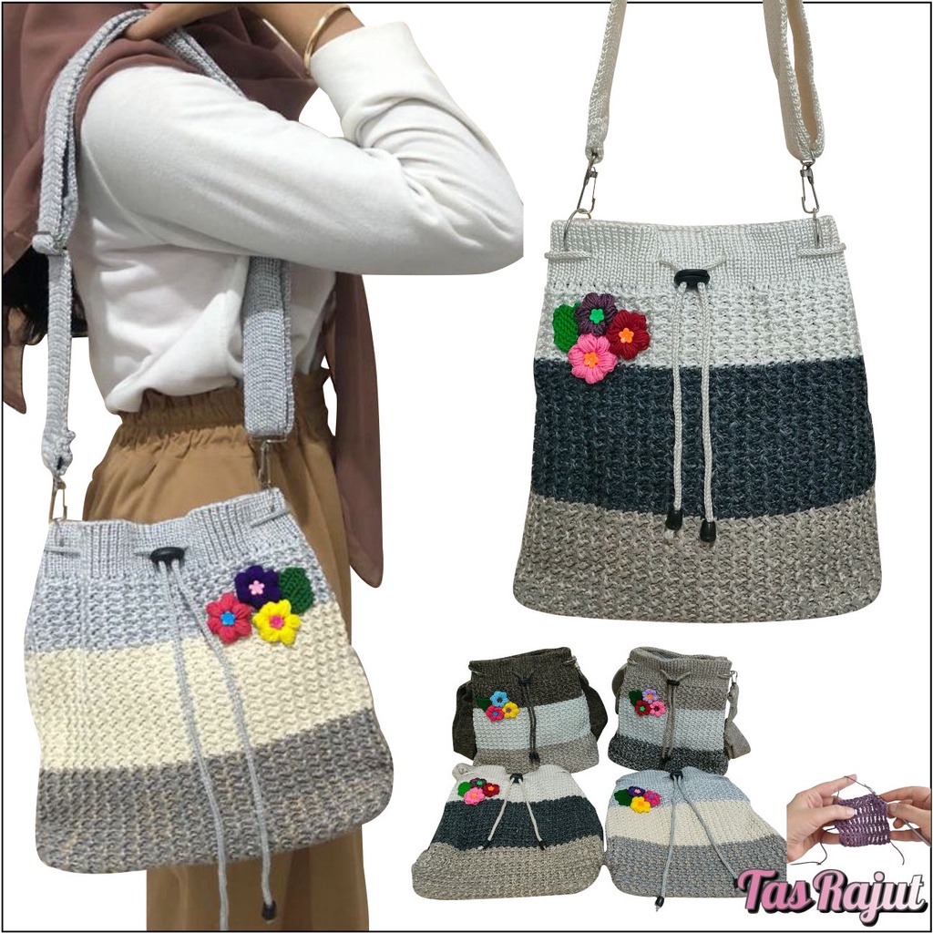 Tas Rajut PEGE Hinari Model Selempang serut Untuk Wanita - PG 8953
