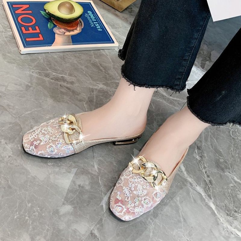 DDS23547 Sepatu Slop Wanita Fashion Import Sandal Mules Retro Chain Beryl Slip On Bisa COD (With Box)