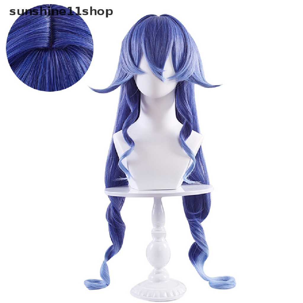 Sho Genshin Impact Layla Cosplay Wig Keriting Wig Gradien Biru Wig Cosplay Anime Cosplay Wig Tahan Panas Wig Sintetis Wig Pesta Halloween Prop N