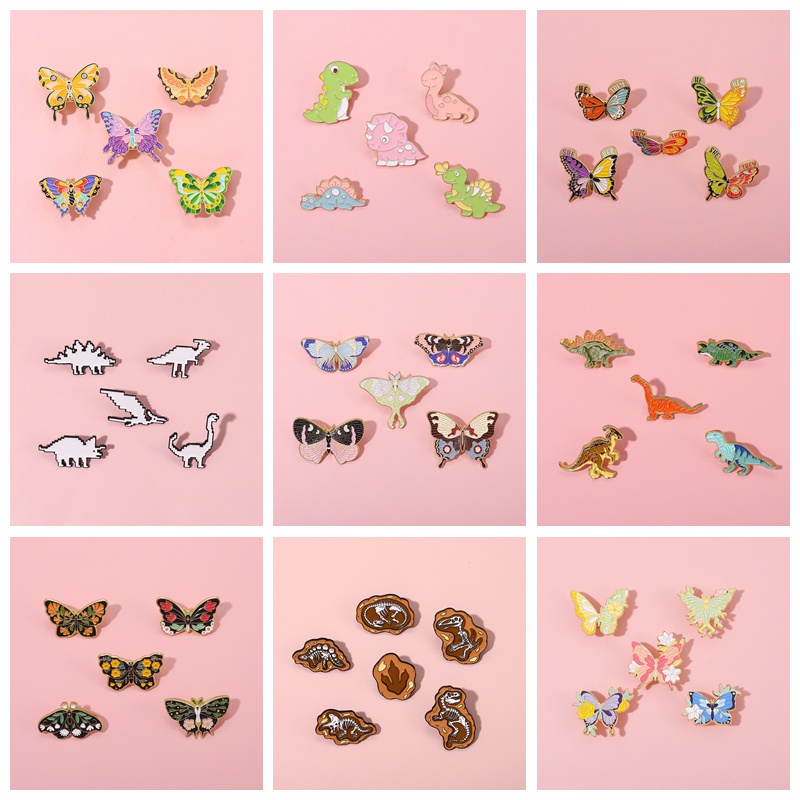 5pcs/set Lucu Warna-Warni Kupu-Kupu Enamel Pin Kartun Ngengat Dinosaurus Bros Lencana Kerah Pin Keren Punk Hewan Perhiasan Hadiah Untuk Teman