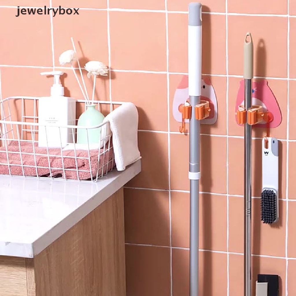 [jewelrybox] Mop Wall Hook Plastik Dapur Kamar Mandi Organizer Rak Penyimpanan Pel Tanpa Bor Butik