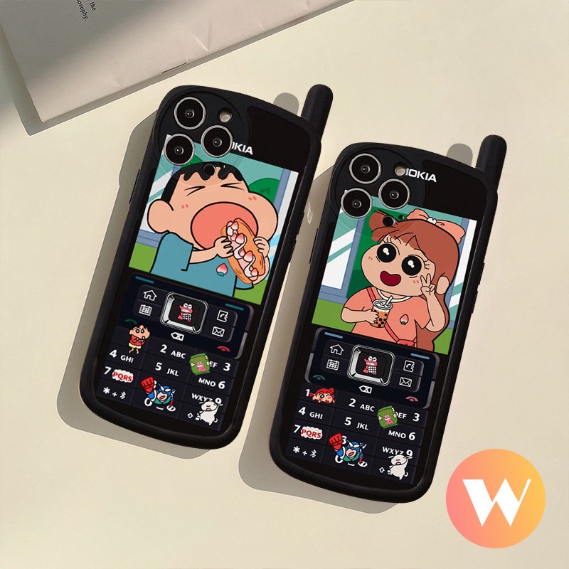 IPHONE Casing Bentuk Ponsel Ponsel Kepribadian Retro Kompatibel Untuk Iphone11 14 12 13 Pro Max7 8 Plus XR X XS MAX SE 2020 Kreatif Lucu Kartun Crayon Shin-chan Sakurada Nene Soft Cover