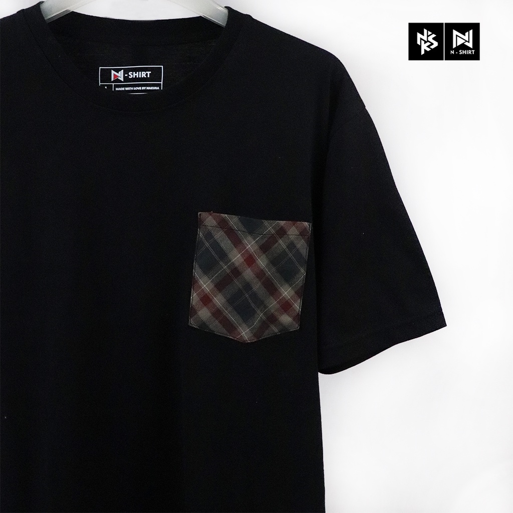 N-SHIRT Unisex Black - Regular Fit Short Sleeve Pocket T-Shirt (Baju Kaos Katun Premium Hitam Dengan Saku)