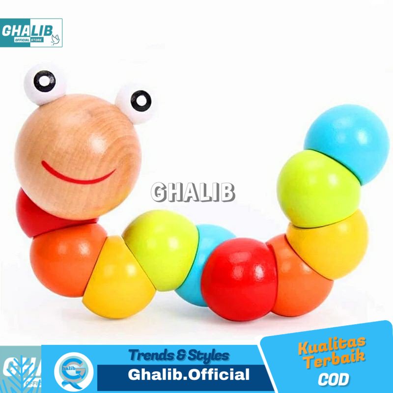 Mainan Anak Edukasi Caterpillar Ulat Puzzle Kayu Unik Pengganti HP