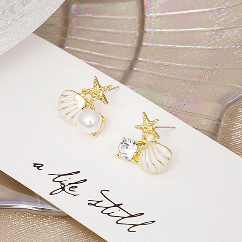 Anting Pejantan Shell Bintang Laut Untuk Wanita Anting Kecil Lucu Dengan Mutiara Imitasi Fashion Perjamuan Perhiasan Pernikahan