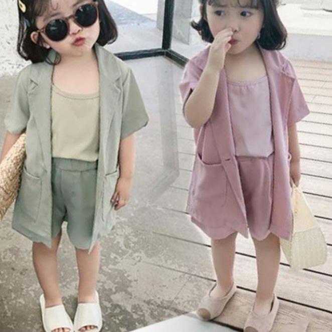 ← Setelan blazer tank top celana pendek anak perempuan import / Blazer casual set ✥