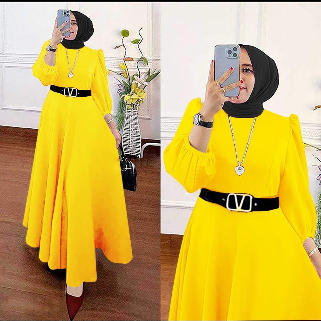 ALMIRAH 9 - Maxy Safira Terusan Bahan Scuba Premium Good Quality + Belt V, Fit to XL