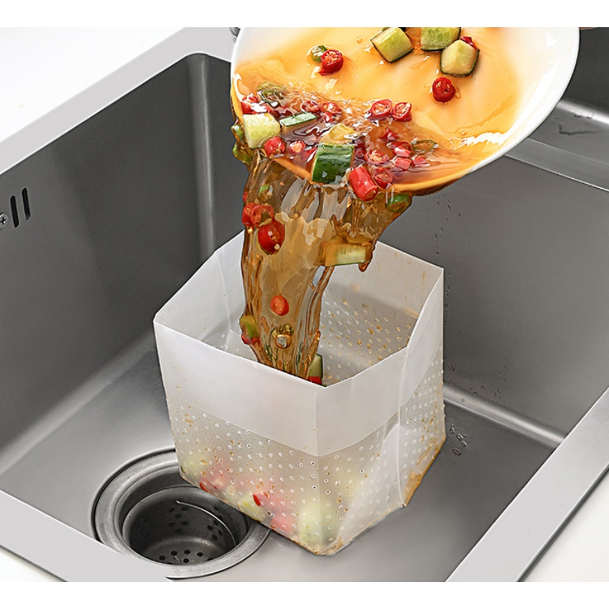 Self-standing Drain Bag Saringan Wastafel Dapur Sekali Pakai/Saluran Pembuangan Selokan Kantong Sampah Anti Blokir Saringan Jaring