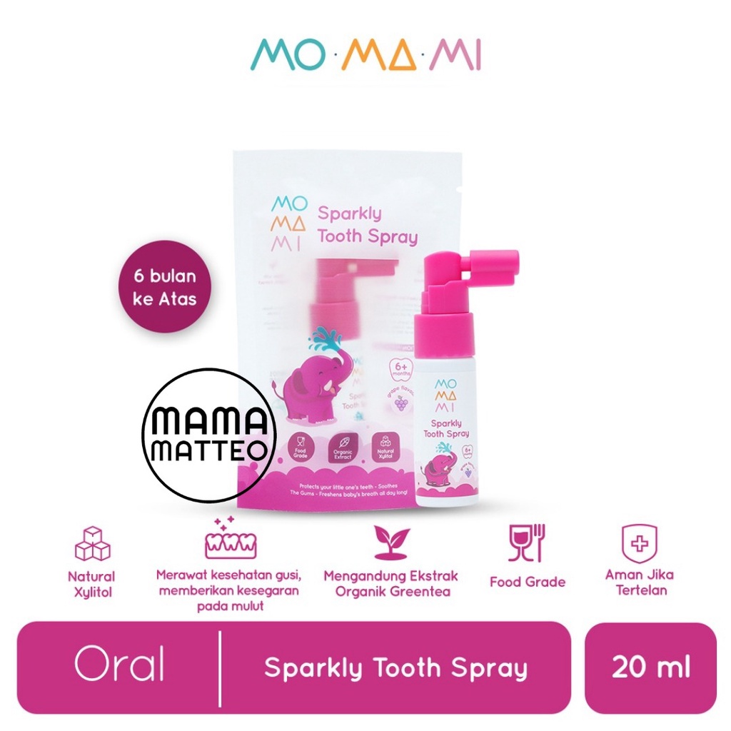 MOMAMI Sparkly Tooth Spray 20ml / Semprotan Sakit Tumbuh Gigi Bayi Anak / Menghilangkan Bau Mulut / BANDUNG