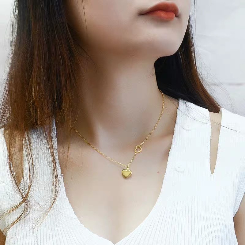 Kalung Rantai Klavikula 18K Titanium Steel Plated Rose Gold Bentuk Hati Gaya Jepang Korea Untuk Wanita