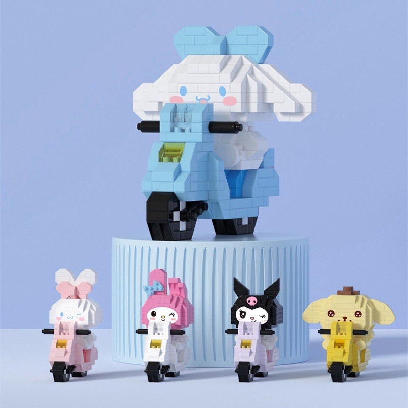 Mainan Balok Susun Sanrio kuromi Bersepeda Mainan Edukasi Anak DIY 3DPuzzle Nano Block Set Hadiah dan Pajangan