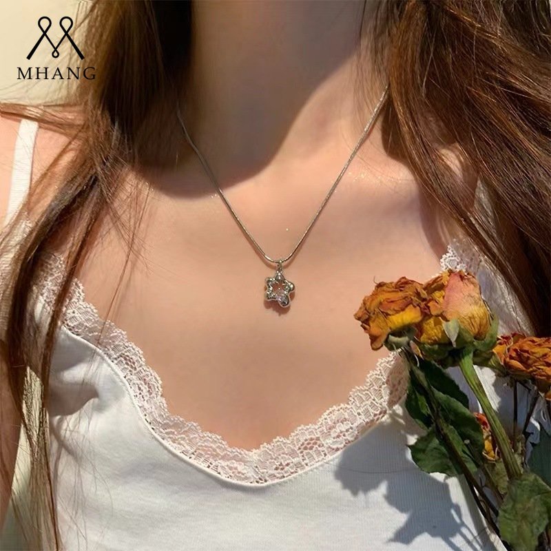 Korea Manis Kristal Bunga Kalung Ins Fashion Wanita Perak Tulang Selangka Rantai Wanita Necklace