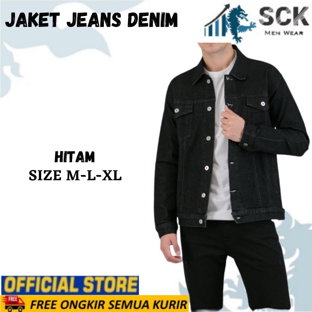 Jaket Jeans ESKRGOTS Pria Wanita JUMBO Standar Denim Warna Biru Hitam ukuran M-XL Reguler / Pakaian Laki Perempuan - sckmenwear GROSIR