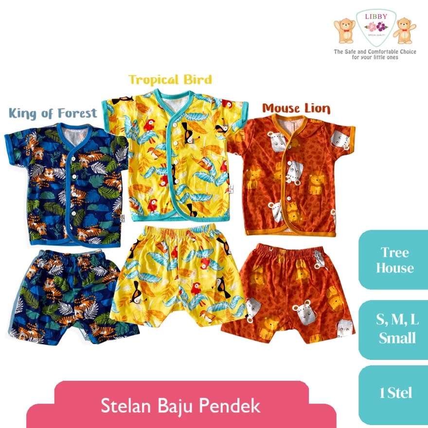 LIBBY Setelan Baju Pendek - Celana Pendek Motif (1 setel) | Ukuran Kecil