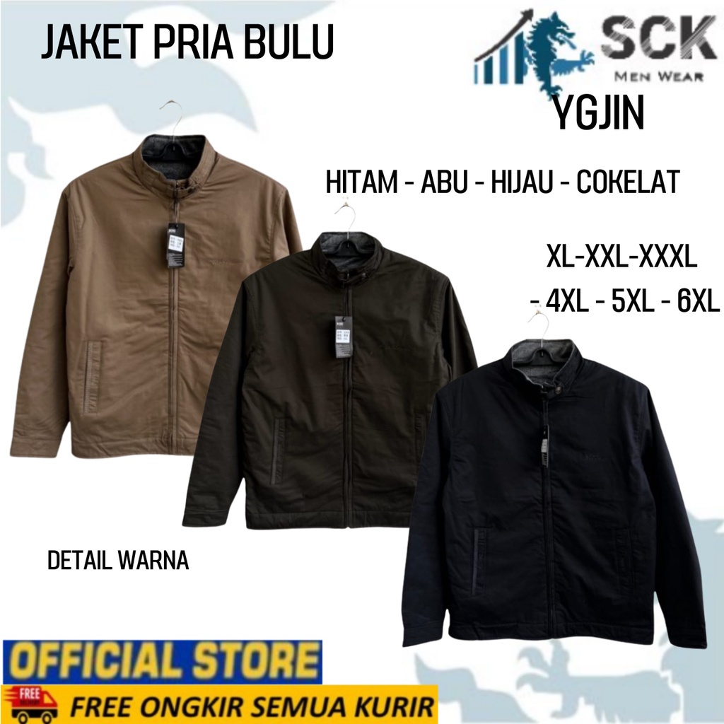 Jaket Pria YGJIN Krah Shanghai Dalam Bulu ukuran XL-6XL (JUMBO) / Jaket Bapak Bulu -sckmenwear GROSIR