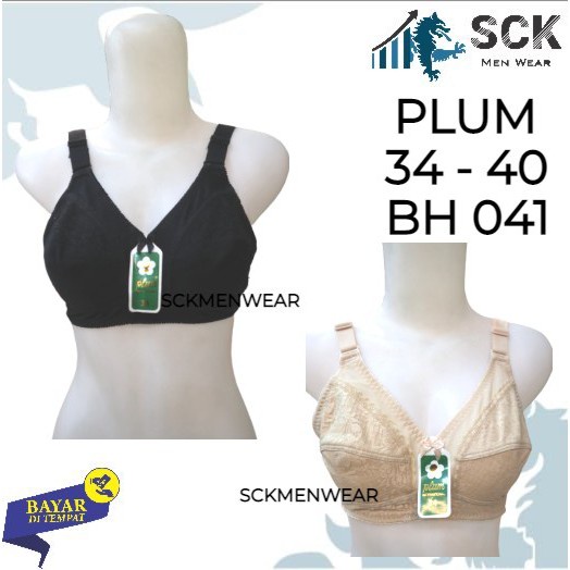 BH PLUM 041 Size 34-42 Warna Cream Hitam Brokat / BH Busa Tipis Tanpa Kawat / Pakaian Dalam Wanita - sckmenwear GROSIR