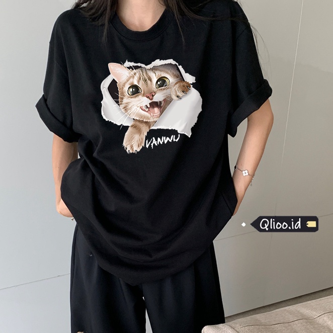 Print T-shirt Kaos Lengan Pendek Cartoon Dog Family Atasan Wanita Oversize Korean Style