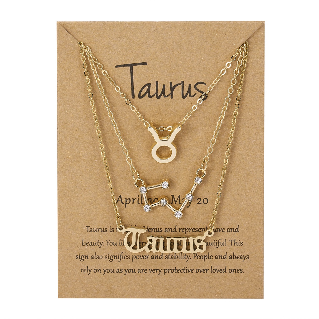 Kalung Rantai Dengan Liontin Simbol Bintang + Tulisan Bahasa Inggris Untuk Wanita | Kalung Dua Belas Rasi Bintang | Tiga Potong Setelan Jas | Kalung Collar Untuk Wanita | Sendok Garpu Bahan Stainless Steel | Emas 18k