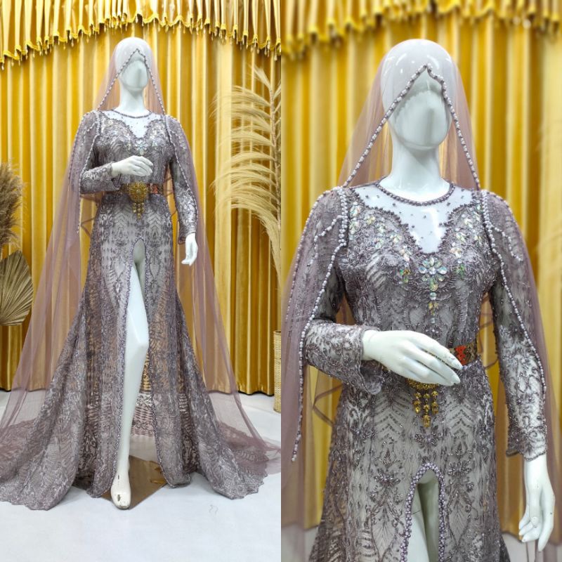 Kebaya akad nikah /Kebaya Pengantin akad berekor Mewah/Kebaya wedding dress