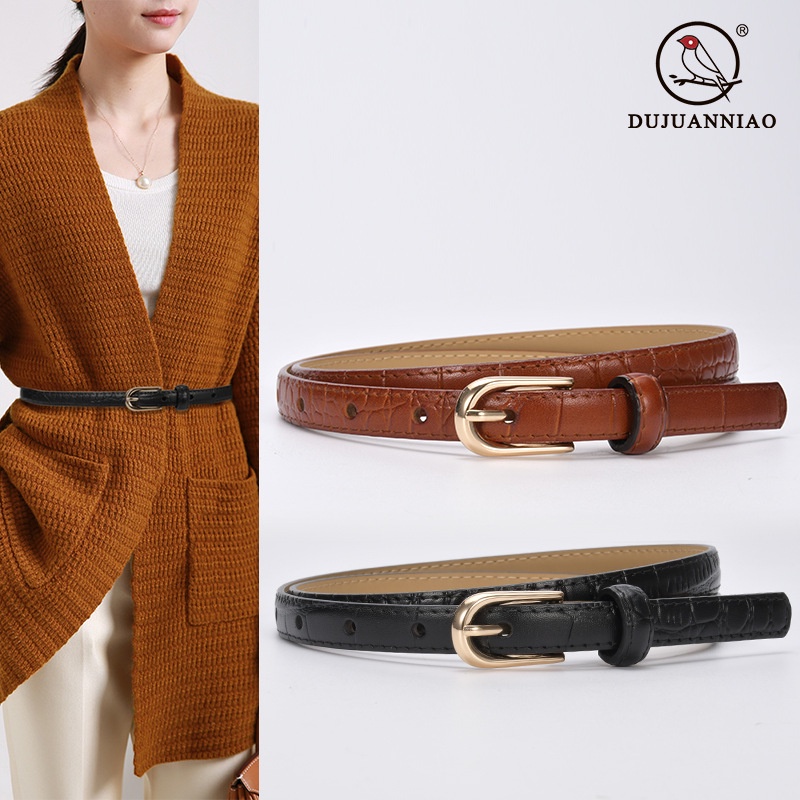 Sabuk Wanita  Kulit Sapi Belt  Celana Jeans Dekoratif Gaun Sweater Kemeja  Buaya Pola Sabuk  Tipis