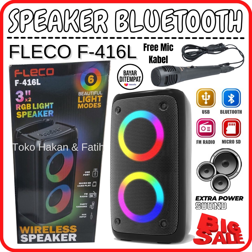 Speaker Bluetooth Portable Fleco F-416L / Speaker Aktif Free Microphone / Salon Bluetooth bt Speaker