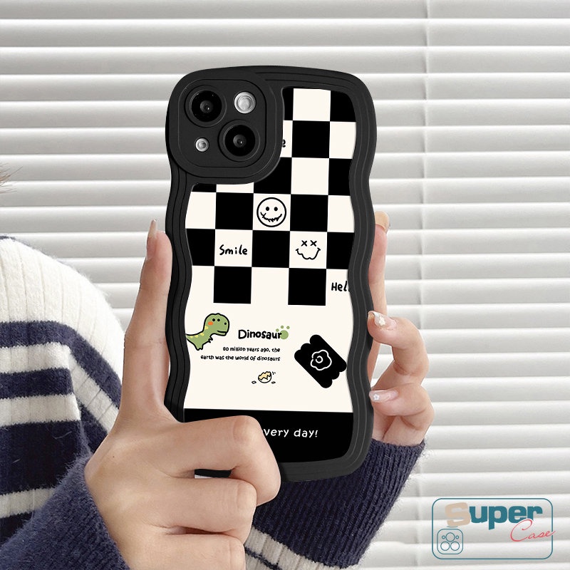Casing Untuk Redmi 12c 10 10C 10A 9a1 9T 9A 9C A1+Note 10s 10 11 11s 9 8 9s 10 Pro Max Mi 11T Pro POCO X3 NFC Pro M3 Cute Dinosaurus Smile Chessboard Kotak-Kotak Wavy Edge Soft Sarung