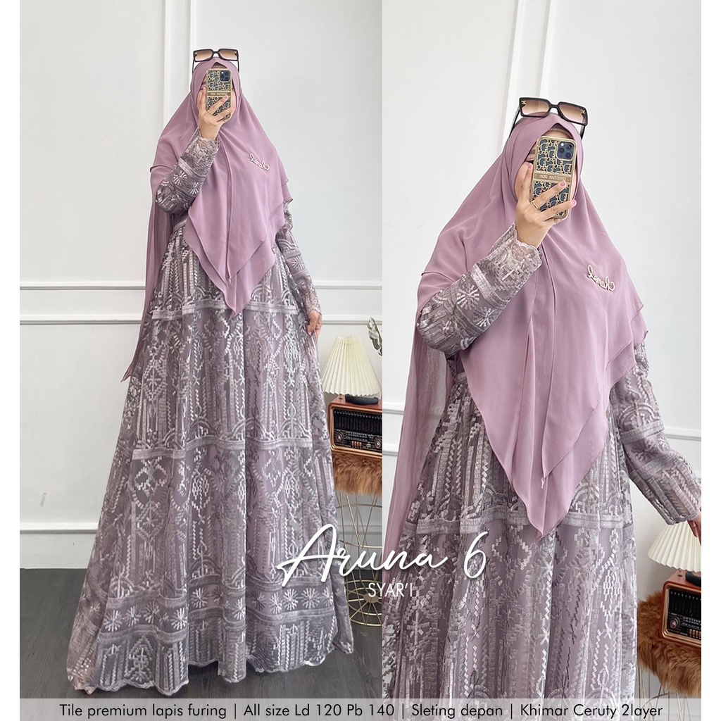 Khadijah Humaira Gamis Syari Jumbo Brokat Tile Aruna6 Terlaris