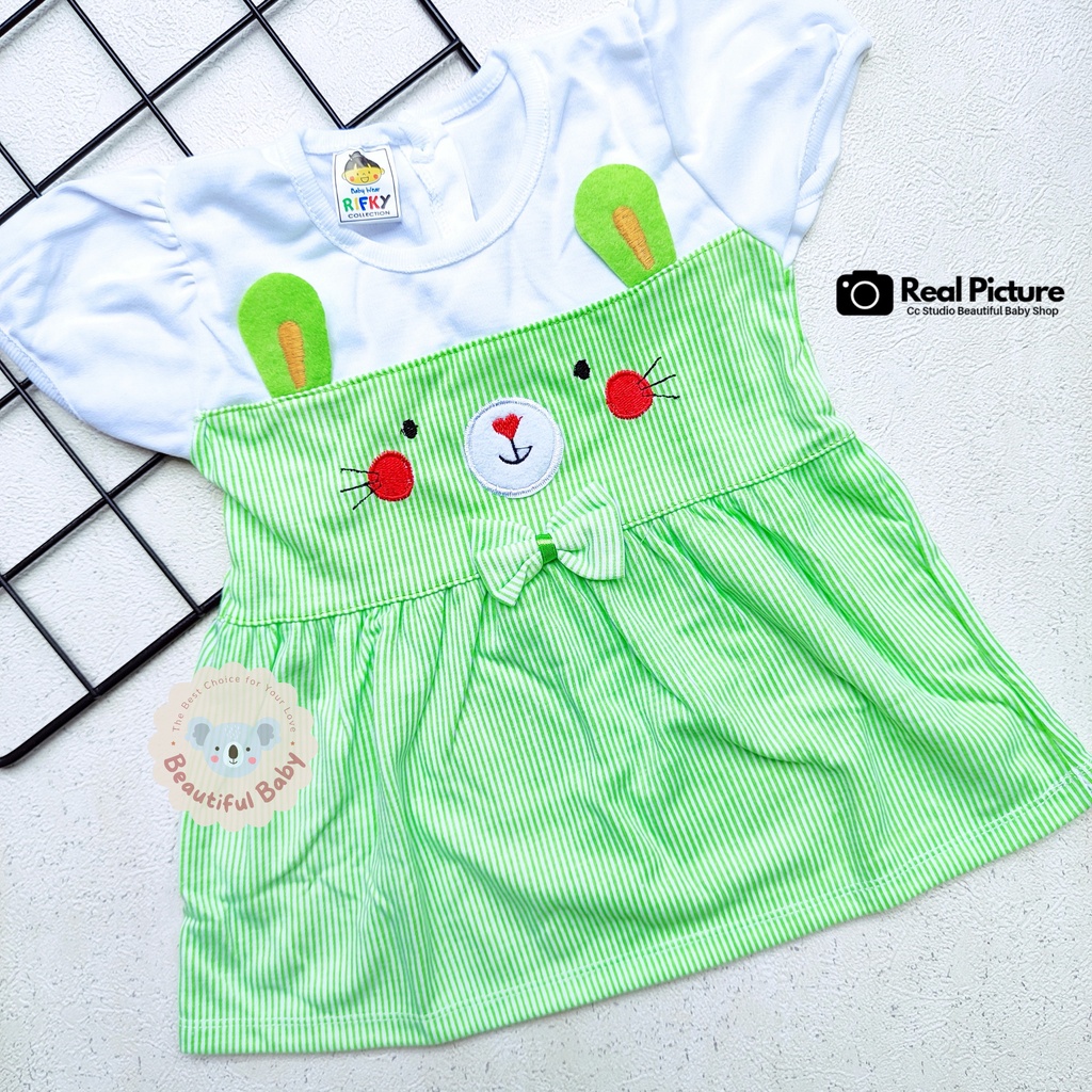 Dress Bayi Perempuan Usia 3-12 BulanMotif Rabbit / Baju Bayi Perempuan  Merk Rifky / Baby.ou