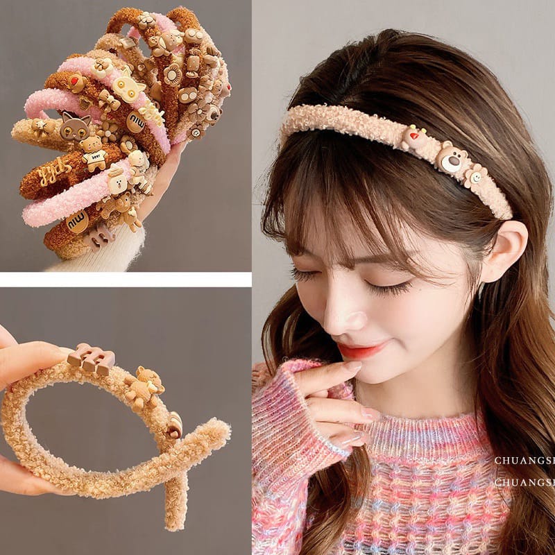 Bando Karakter Anak Lucu Bondu Bulu Lembut Fashion Wanita Korea