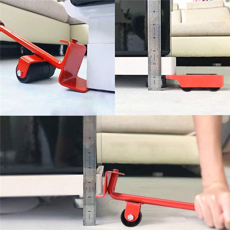 Alat Angkut furniture untuk geser angkat lemari atau meja berat dengan roda mudah praktis dan efisien mudah menyapu kotoran dibawah lemari berat Furniture Lifter Heavy Furniture Moving Lifting System Tool Set with 4 Sliders Roller Move Tools for Bulky Loa