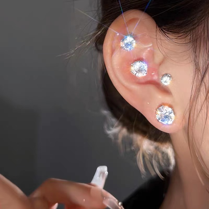 Anting Tanpa Tindik Ear Bone Pin Magnetic Stud Earrings Magnet Zircon Anting Stud Untuk Wanita Klip Telinga