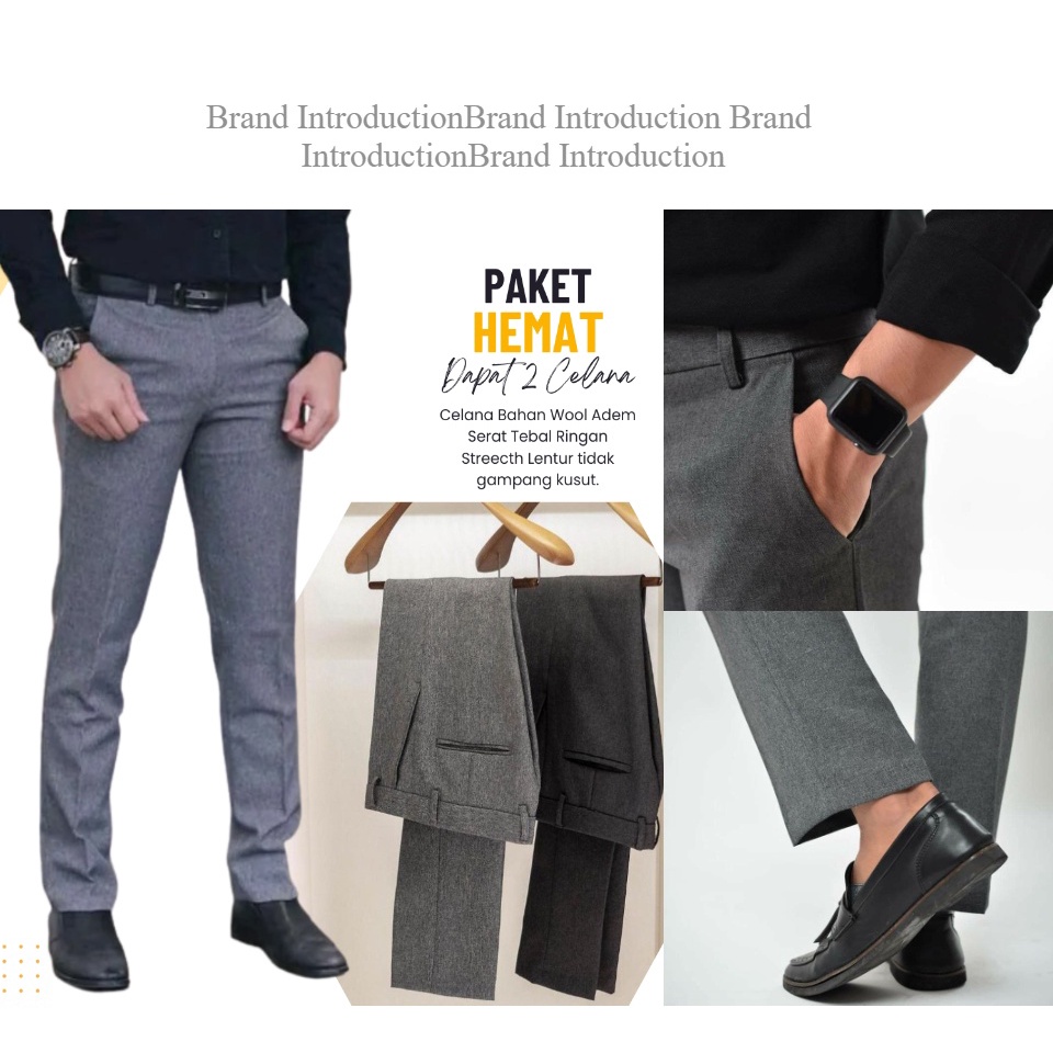 Celana Bahan Pria Wool Paket Hemat Isi 2 Celana Kantor Hitam SlimFit Bahan Woll / Celana Keja Pria Dewasa Panjang Polos