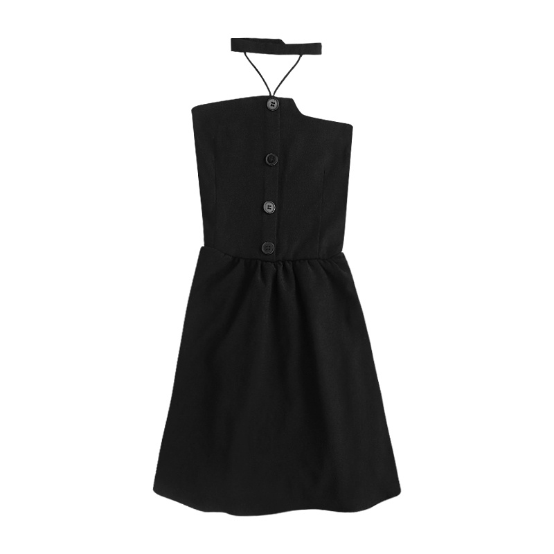 Red High-end sexy one-shoulder tube top halter neck dress wanita musim panas pinggang tinggi ramping tanpa lengan rok hitam berbulu