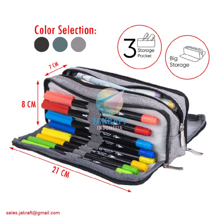 

BISA COD Tempat Pensil Kain 3 in 1 Zipper Pen Pencil Soft Case JOYKO PC-5006