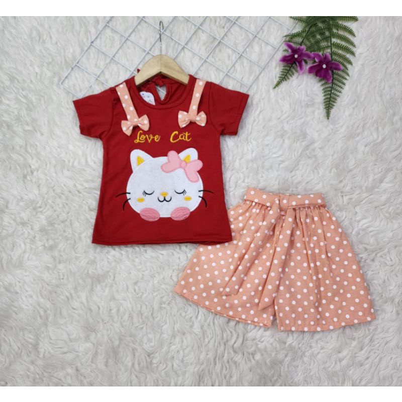 Baju bayi perempuan Stelan celana Love cat