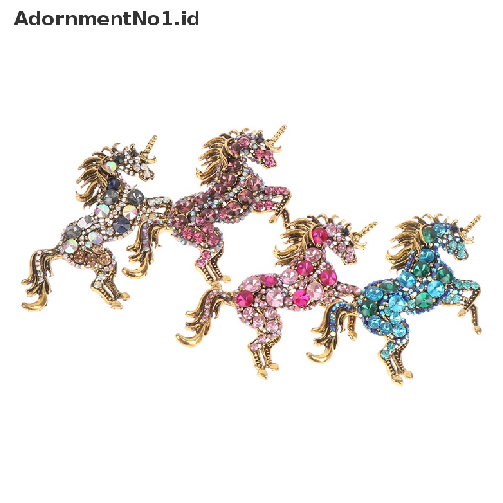 [AdornmentNo1] Berlian Imitasi Unicorn Bros Wanita Paduan Kuda Hewan Pernikahan Perjamuan Bros Hadiah Kristal Galloping Horse Brooch Disabit Vintage Korsase [ID]