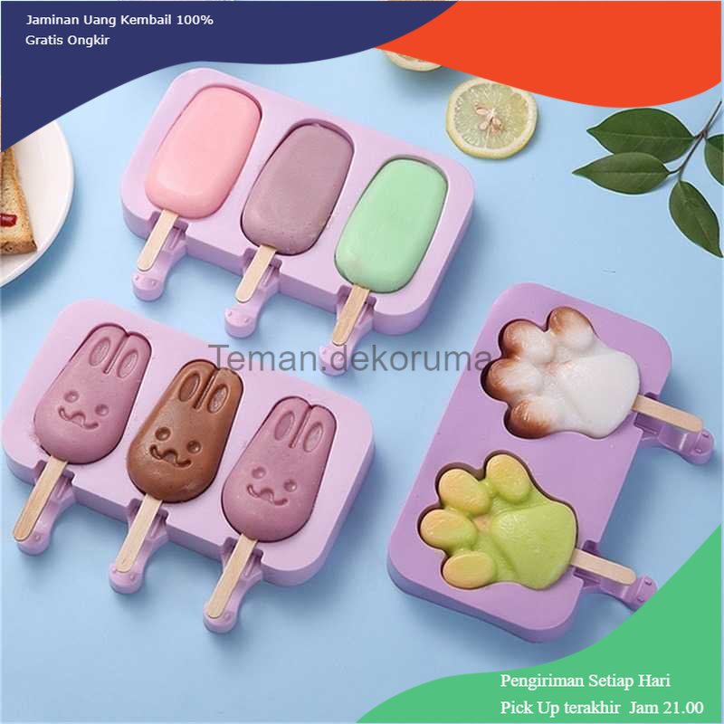 TD - DPR SJ Cetakan Es Krim 2 Hole Silicone Mold Dessert Dog Paw with 50 Sticks - JSC84