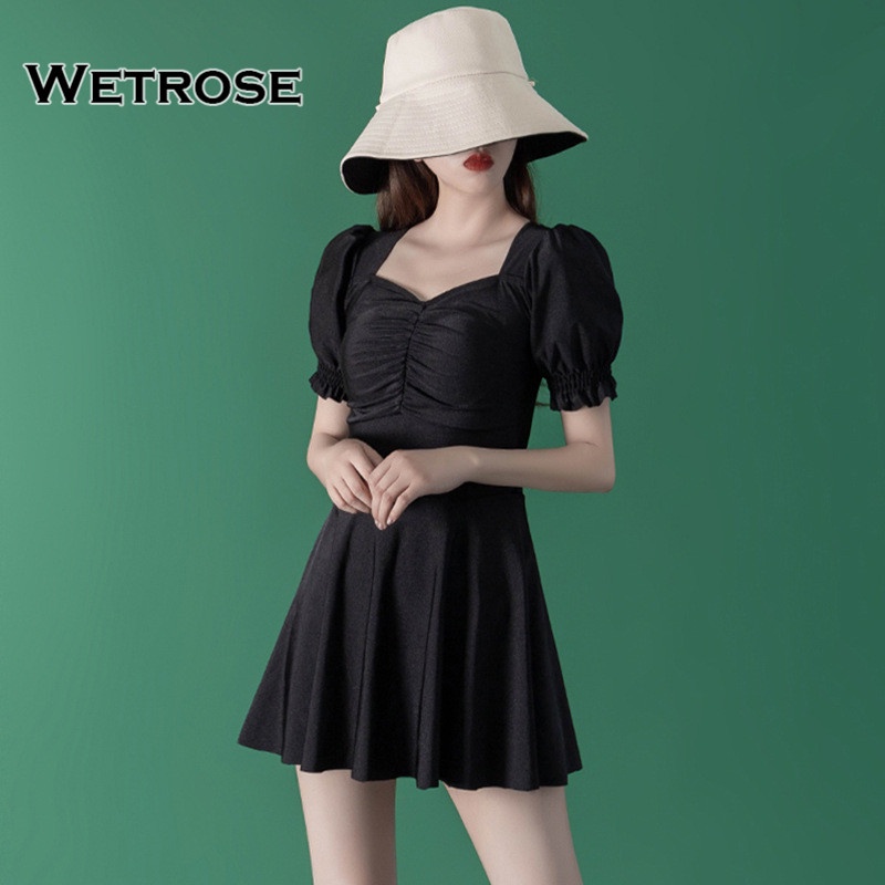 【Wetrose】Ready Stock New Fashion Super Fairy Sexy One-Piece Konservatif Hitam Pakaian Renang Renang Swimwear Swimsuit