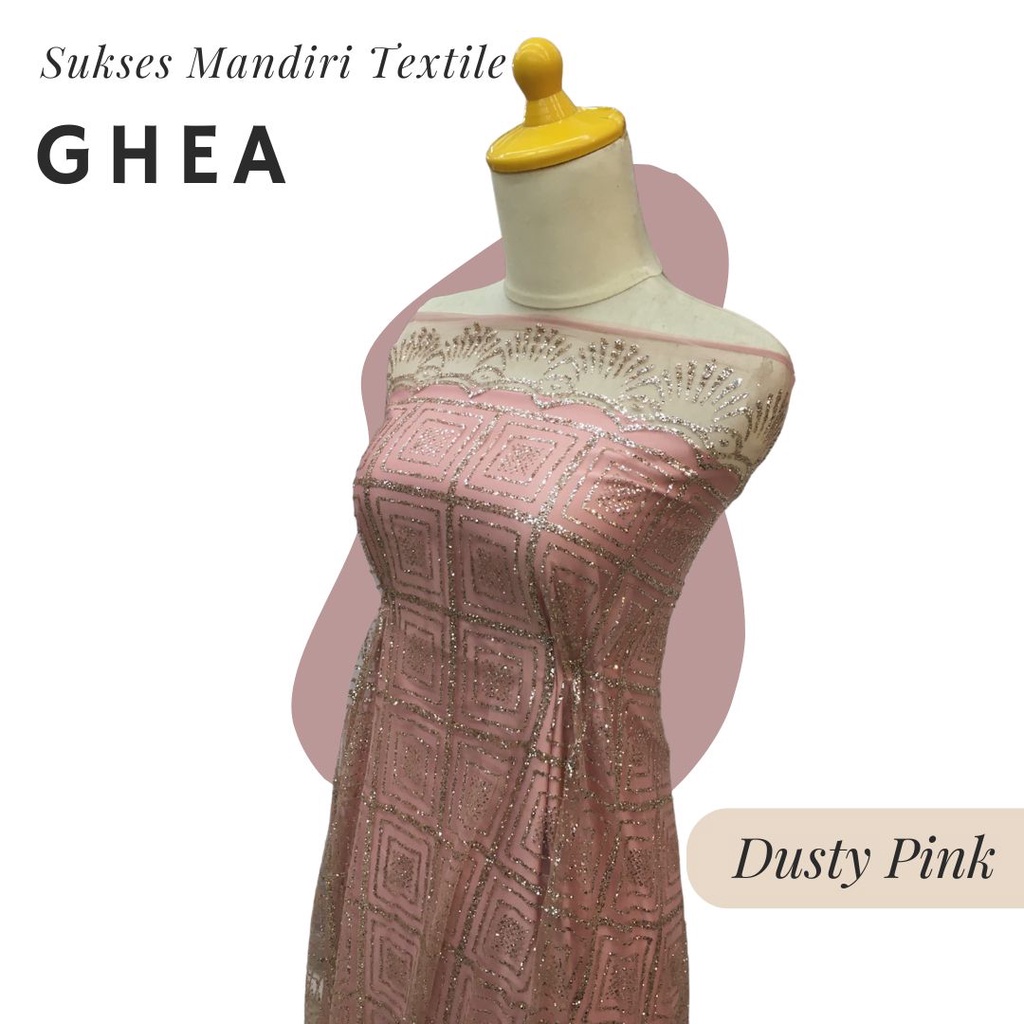 [GHEA] Brokat Brukat Tile SUGAR CANDY Premium Mewah Warna Dusty Pink| Harga ½ meter = 50 cm (Bahan D