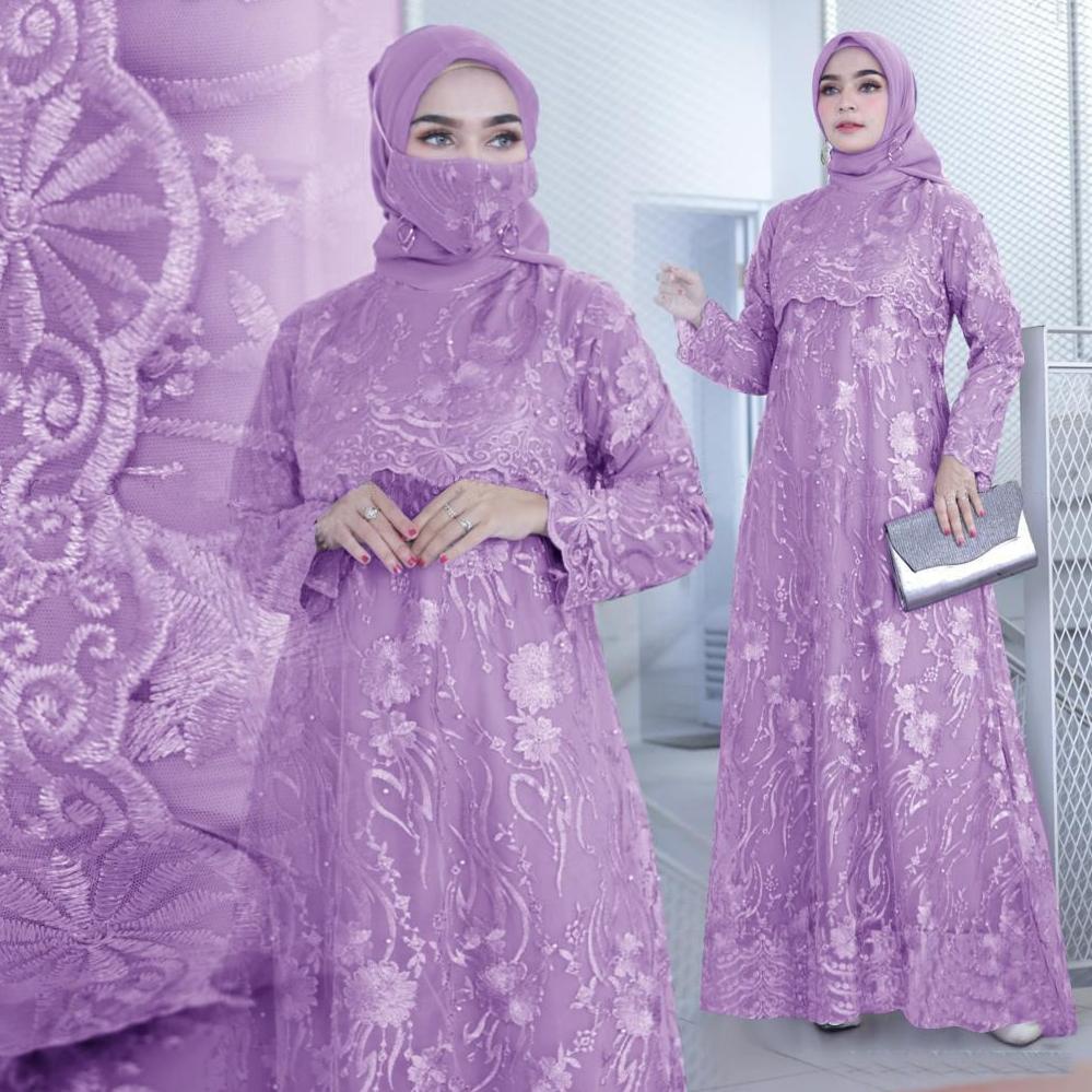 New Product [Bonus Mini Gold] Soraya New Produk Murah Meriah/Gamis Pesta/Full Brukat Tile Mutiara /S